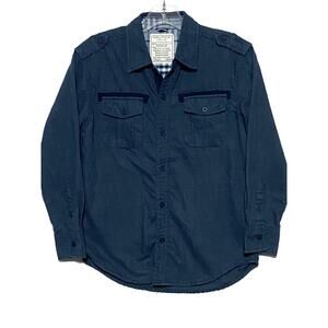 Nautica Utility Button Shirt Contrast Flip Cuff Stretch Boys Shirt Medium 10-12